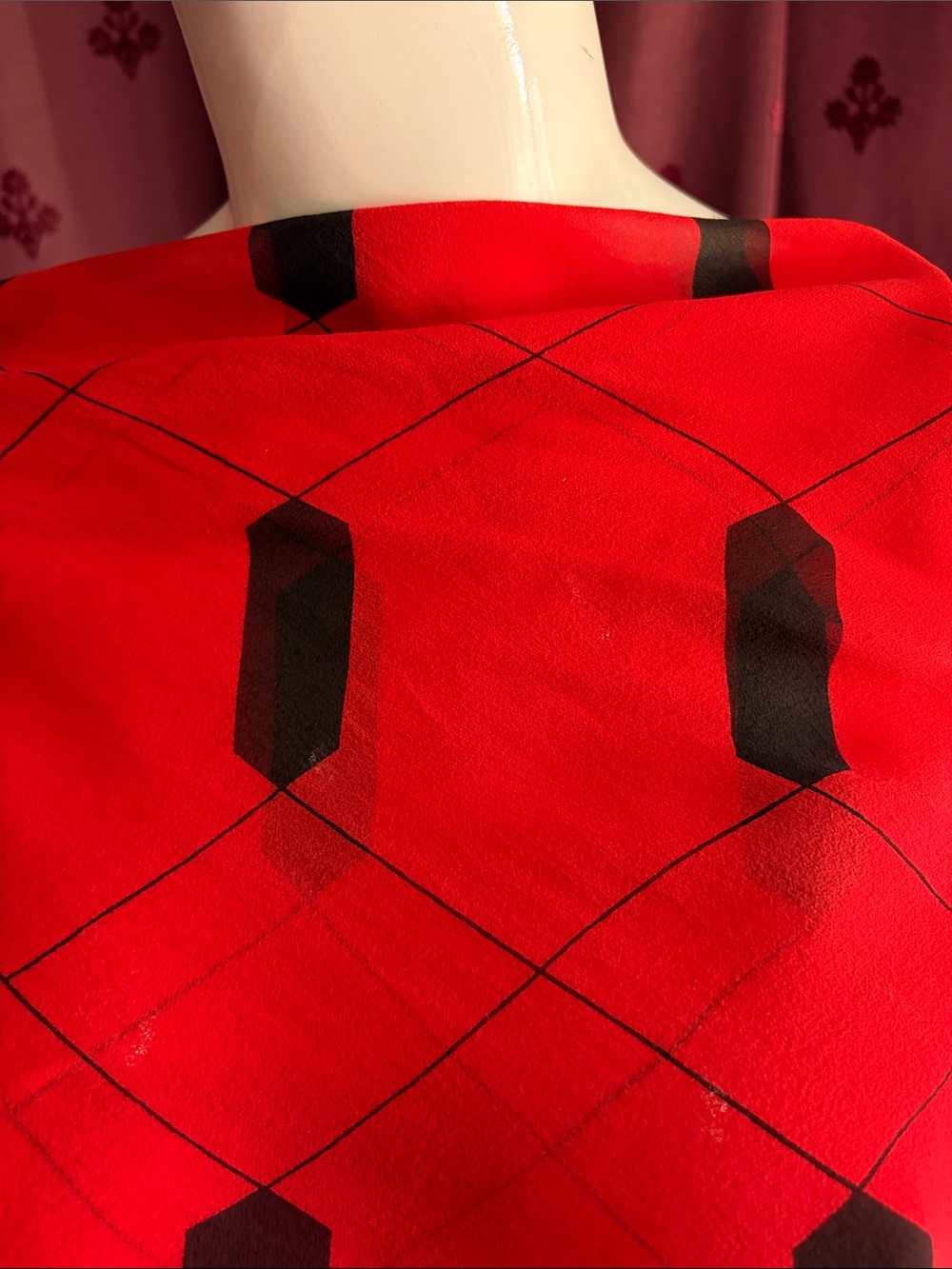 3/$20 Red Geometric Silk-Look Scarf - Unbranded - Picture 3 of 5